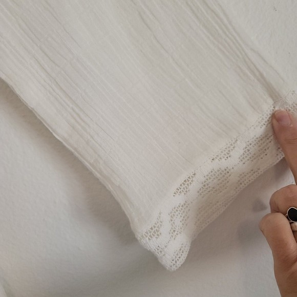 Aerie Womens Size XS White Gauze Summer Mini Dress Crochet trim Long Sleeve Boho - Picture 10 of 14